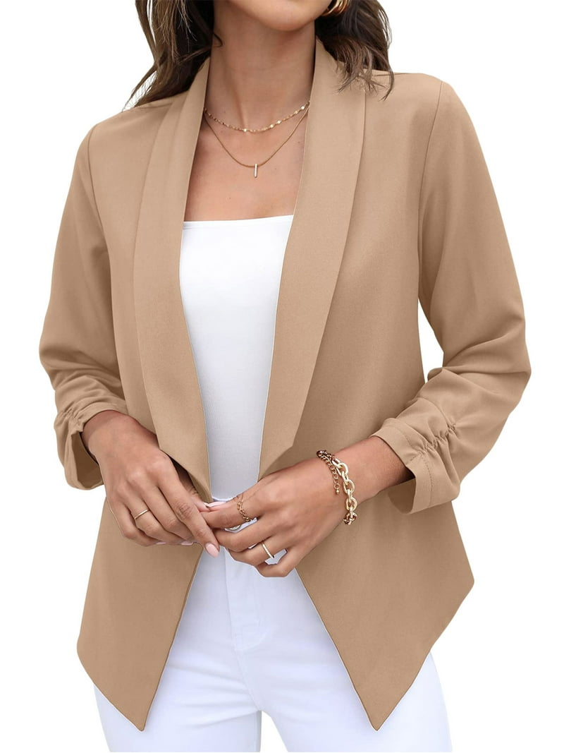 Gureui Women's Elegant Blazer, Solid Color 3/4 Sleeve Lapel No
