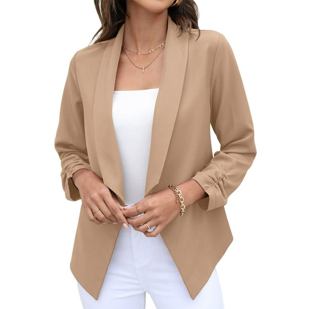 Women's Blazer Suit Open Front Cardigan 3/4 Sleeve Fitted Jacket Casual  Office Cropped Blazer - Walmart.com