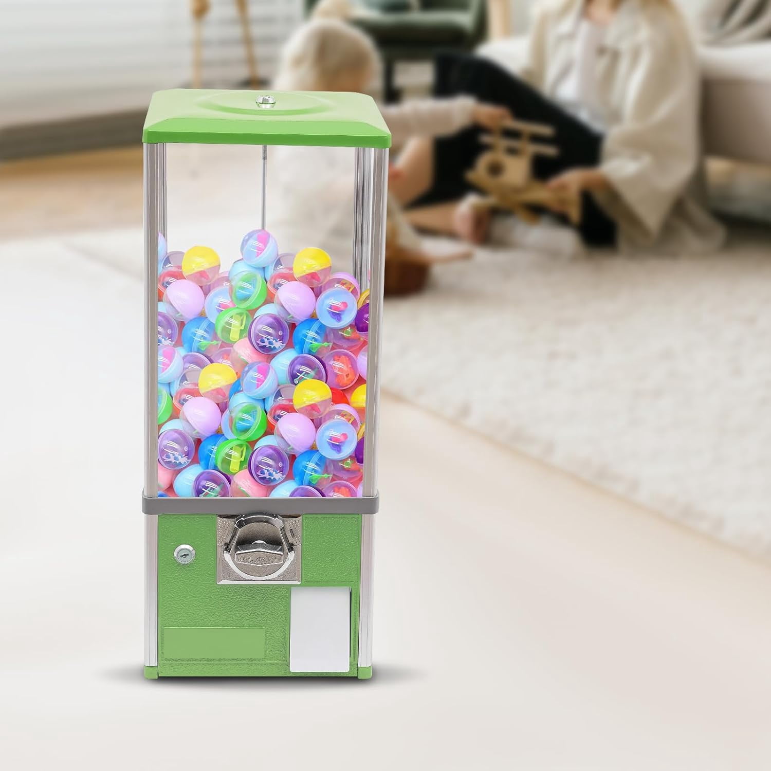 Candy Dispenser 25 Cents Commercial Gumball Dispenser Machine with Keys Balls Capsule Toys Vending Machine for Business Retail Stores Game Halls,10.2x10.2x25.2in (Light Green)