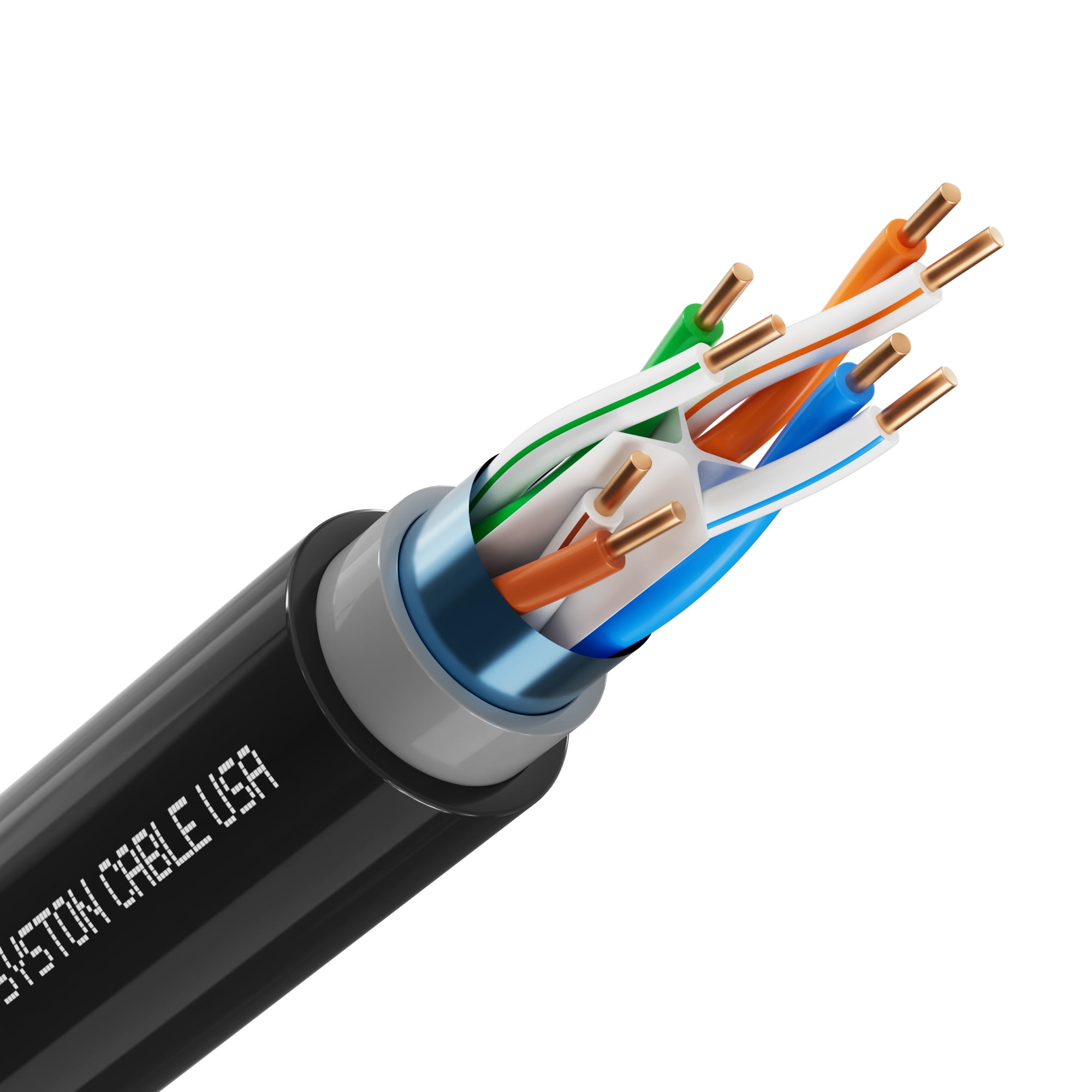 Syston Direct Burial Shielded Cat 6E Ethernet Network Cable, Bulk 600 MHz F/UTP 23 AWG Pure Bare Copper Outside Plant (OSP) - Rated, Waterproof Dual-Layer Jacket for Outdoor Wet Location Application