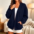thumbnail image 2 of XPMWRP Women's Oversized Open Front Fleece Cardigan, V-Neck Long Sleeve Coat with Pockets, Casual Lounge Outerwear Navy XXL, 2 of 7