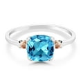 thumbnail image 2 of Gem Stone King 925 Sterling Silver and 10K Rose Gold Swiss Blue Topaz Engagement Ring for Women (2.30 Cttw, Cushion Cut 8MM, Gemstone Birthstone, Available in Size 5, 6, 7, 8, 9), 2 of 6