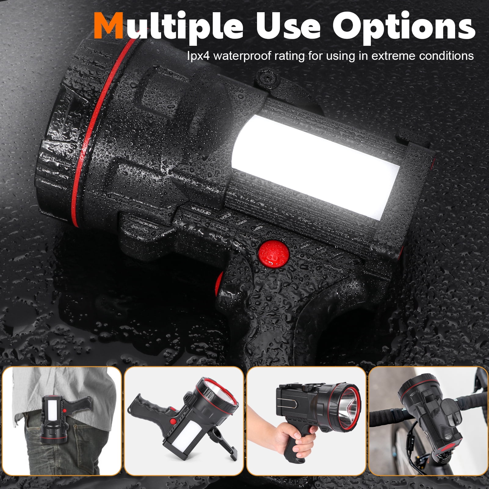 Hunting Friends Super Bright Rechargeable LED Spotlight Flashlight, Powerful Handheld Searchlight & Lantern with USB Power Bank Function, Ideal for Camping, Emergencies, and Outdoor Activities