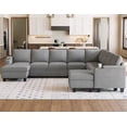 thumbnail image 4 of Belffin D126.6"xW103.8"xH36.4" Chenille Modular Sofa Sectional Sofa With Pull Out Bed, Armrests With Cup Holder Removable Cover Modular Sectional Sleeper Sofa With Storage For Living Room, Grey, 4 of 11