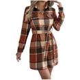 thumbnail image 2 of YHAJDS Women's Fall Winter Casual dress,Women's Dresses Long Sleeve Dress Fall Dresses For Women Plaid Print Collared Button Tie Fake Pocket Wool Shirt Midi Dress Casual Dress, 2 of 5