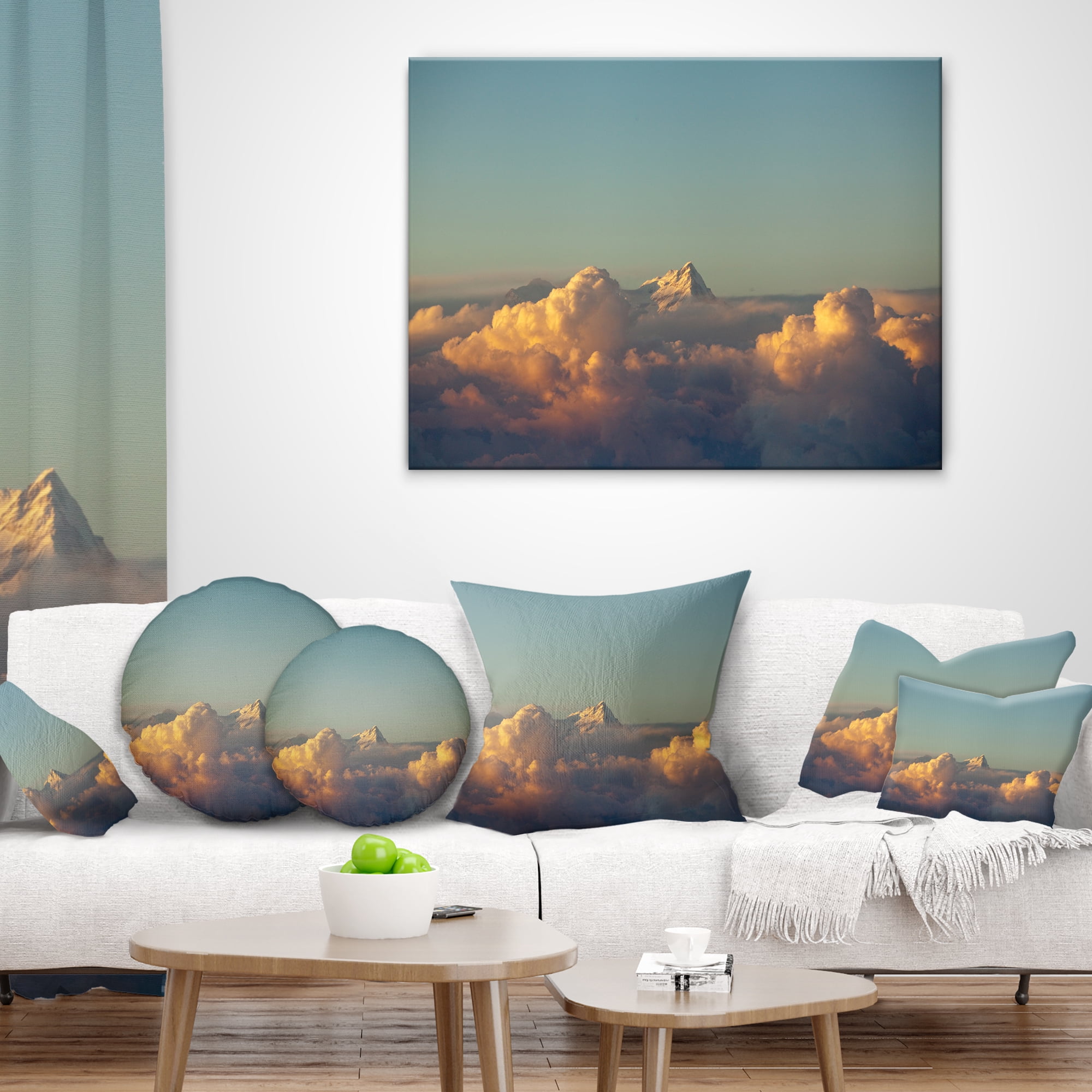 Designart Orange Clouds Colorful Sunset in Sky - Landscape Printed Throw Pillow - 16x16