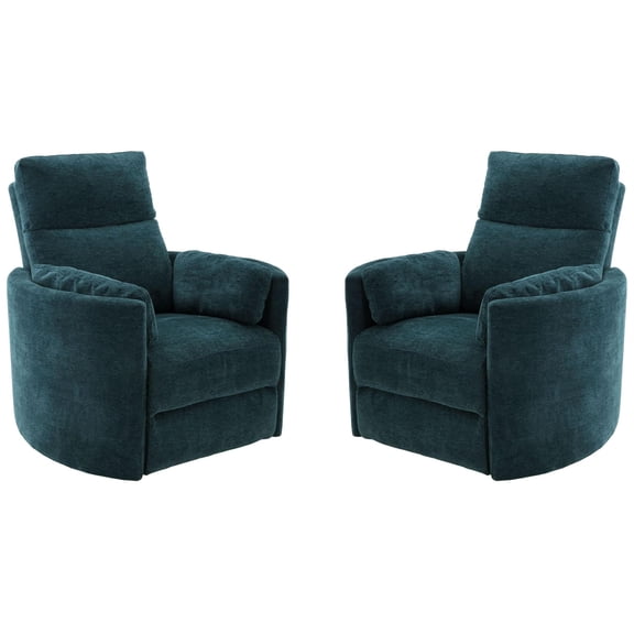 Pemberly Row Modern Blue Fabric Power Swivel Glider Recliner (Two Pack)