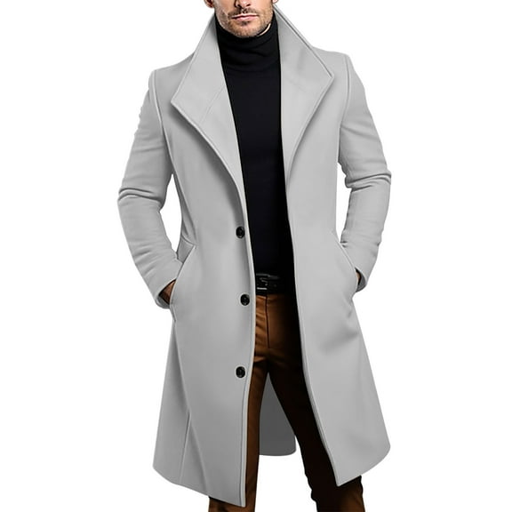zfhfof Mens Trench Coat Slim Fit Lapel Collar Fall Winter Single Breasted Long Pea Coats Business Casual Warm Soft Overcoat with Pockets