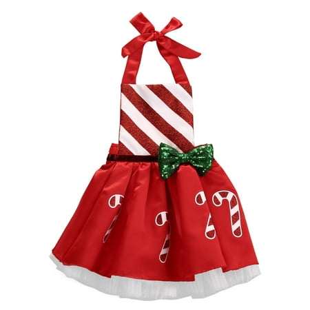 Infant Baby Girl Bow Candy Cane Print Dress Christmas Outfits Sunsuit