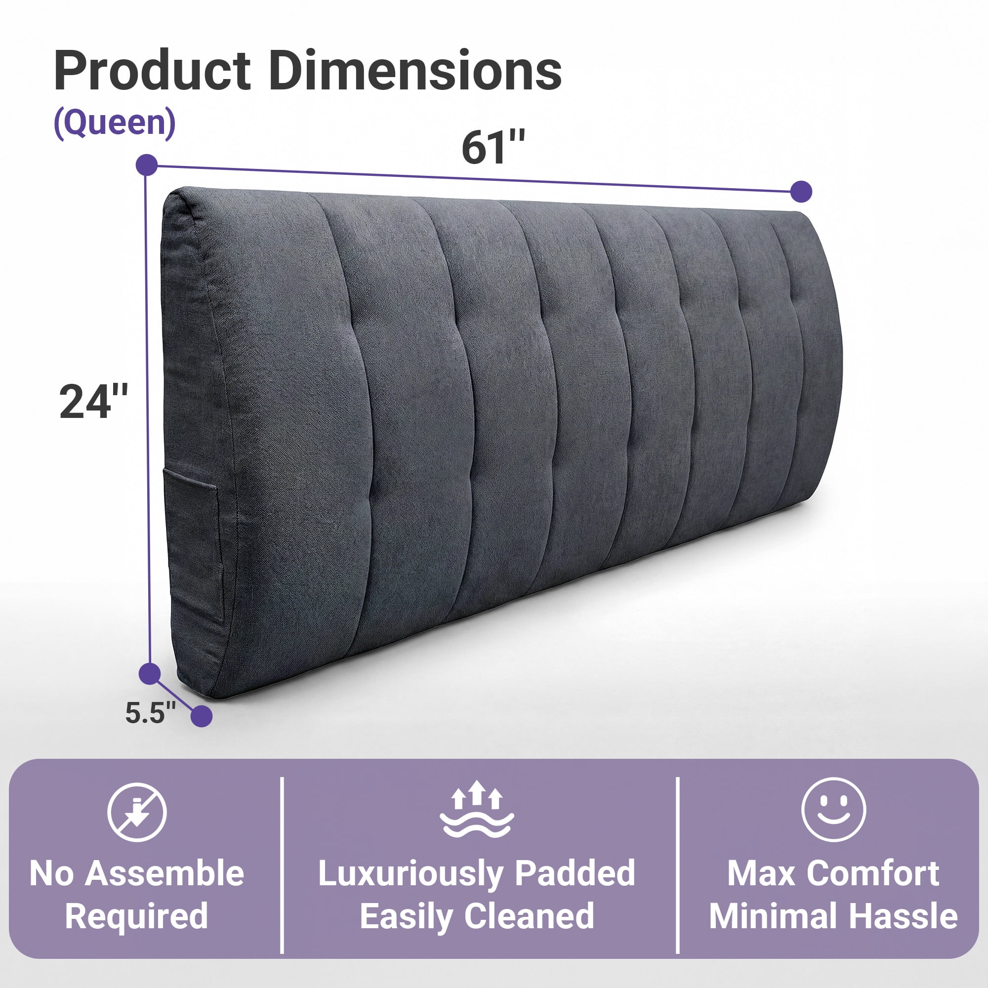 Home Modern Upholstered Headboard for Queen Beds,Stick on Headboard with Side Storage Bag, Headboard with Queen Size Memory Foam Head Board for Bedroom, Dark Grey,Linen