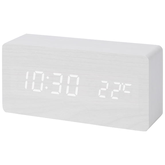 Unique Bargains Night Mode Wood Grain Design LED Alarm Clock White 5.6"L x 1.6"W x 3.0"H