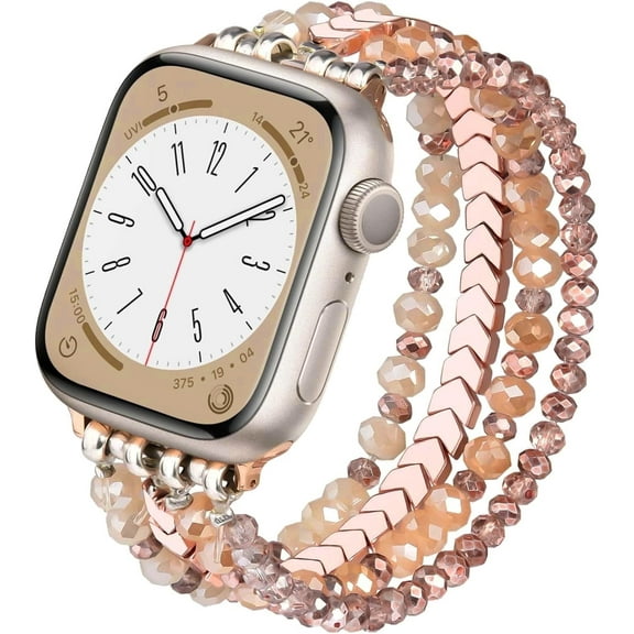 ZSOU Elastic Beaded Bracelet Watch Band for Apple Watch 38/40/41/42mm(Series 10) for Women - Pink
