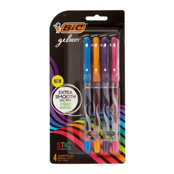 BIC Gelocity Stic Fashion Pen, Asst. Colors, 4 Pack