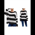 thumbnail image 3 of Suéter de Punto A Rayas para Mujer, Cuello Redondo, Otoño-Invierno, Larga, Bloque de Color Negro L, 3 of 8