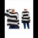 thumbnail image 3 of Suéter de Punto A Rayas para Mujer, Cuello Redondo, Otoño-Invierno, Larga, Bloque de Color Negro XXL, 3 of 8