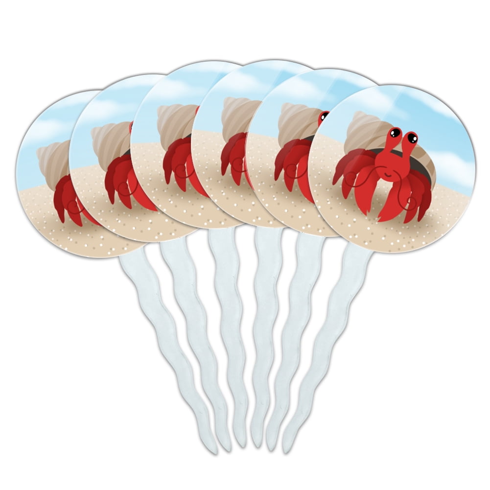 Sweet Hermit Crab Cupcake Picks Toppers Decoration Set of 6