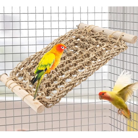 NCY Conure Ladder Perch for Cage, Bird Seagrass Ladder Bridge Exercise Stands, Natural Hand-Woven Parrot Net Climbing Chewing Hammock, Cage Accessories for Lovebird Conure Budgie Parakeet