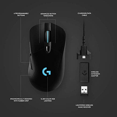 Logitech G703 Lightspeed Wireless Gaming Mouse W Hero 25k Sensor Powerplay Compatible Lightsync Rgb Lightweight 95g 10g Optional 100 25 600 Dpi Rubber Side Grips Black Walmart Com