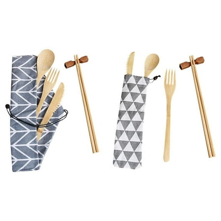 

Japanese Style Bamboo Cutlery Set-Portable Dinnerware Set Reusable Flatware Kit|Travel Kitchen Utensils with Storage Bag Fork Spoon Chopstick