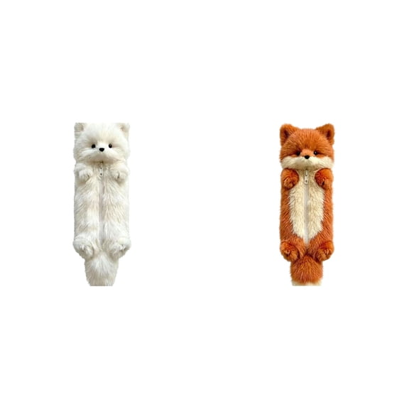 3D Plush Desktop Animal Pencil Case, Soft Stuffed Zipper Pouch for Office Supplies Desk Accessories, Fun Brown Design Writing Tool Storage Organizer for Cosmetics Gadgets Gift