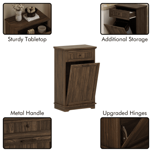 10 Gallon Tilt Out Trash Cabinet, Freestanding Wooden Garbage Recycling Bin with Hideaway Drawer, Pet Proof Trash Can Holder for Kitchen Living Room, Antique Brown (Trash Can Not Included)