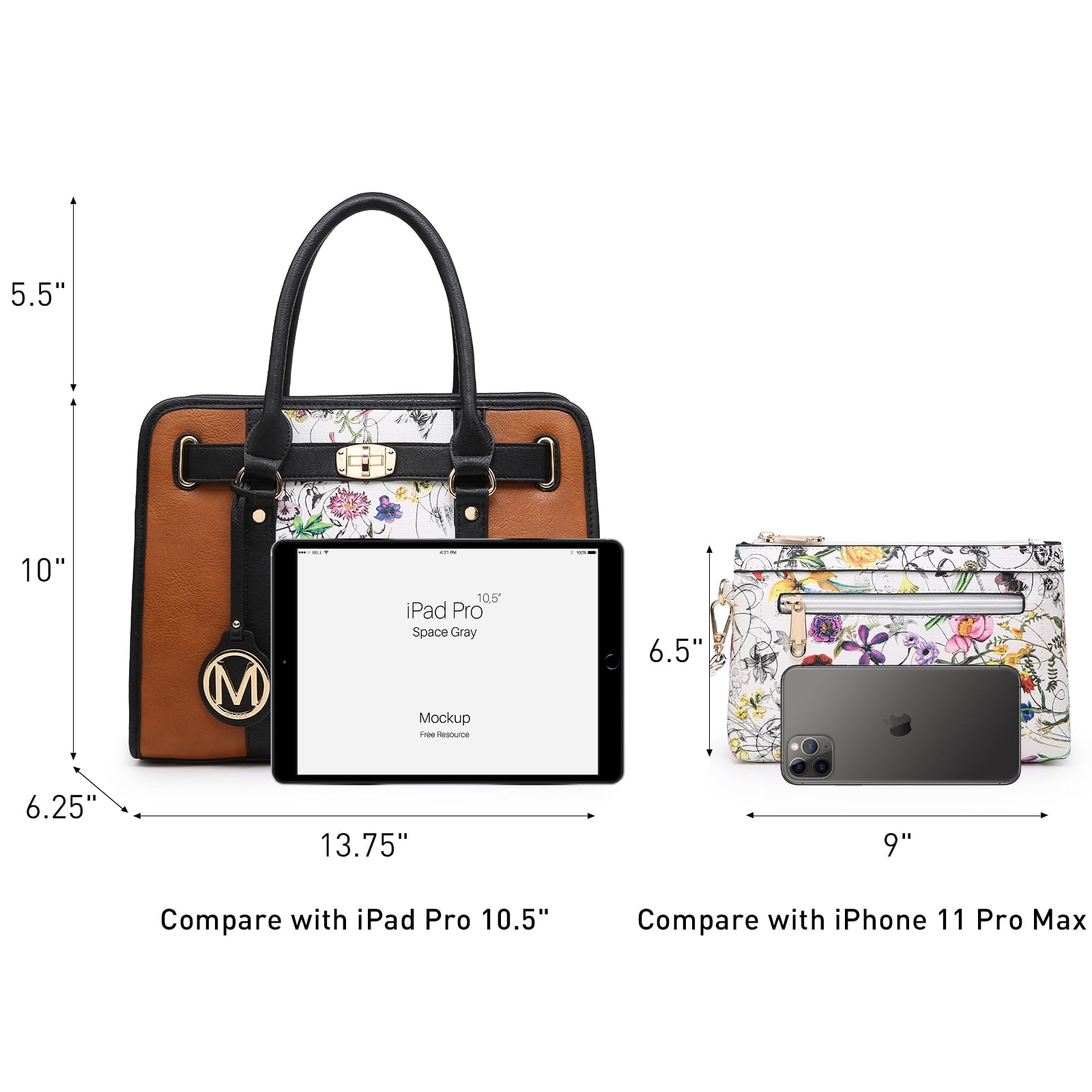 MKP Womens Satchel Female Handbags Two Tone Vegan Leather Shoulder Bag with Wallet 2pcs Set