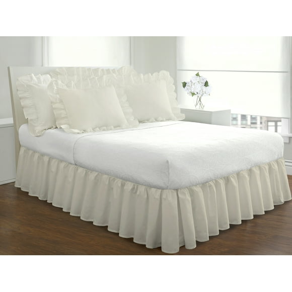 Fresh Ideas Bedding Ruffled Bedskirt, Classic 14鈥?drop length, Gathered Styling, Twin, Ivory