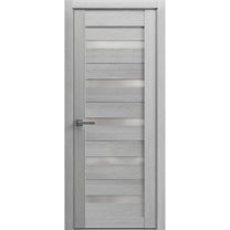Solid French Pre-Hung Door Frosted Glass | Quadro 4445 Light Grey Oak | Single Regular Panel Frame Trims Handle | Bathroom Bedroom Sturdy Doors -24" x 96"