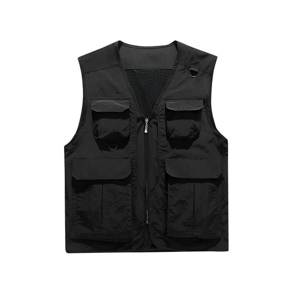 IYTR Men's Multi-Pocket Utility Waistcoat Lightweight Breathable Outdoor Fishing Waistcoat Sleeveless Jacket with Zipper Multiple Pockets Black XXXL