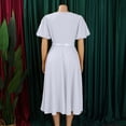 thumbnail image 7 of Ruimatai Women's Round Neck Puff Sleeve Belted A-Line Midi Dresses for Women Formal Party & Office Wear, 7 of 7