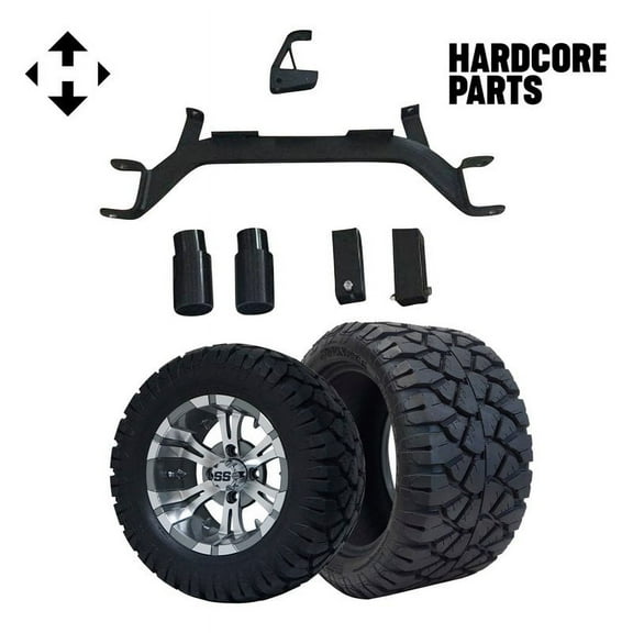 Hardcore Parts 4" Drop Axle Lift Kit for EZGO Marathon (1975-1993) Gas Golf Cart with 12" Machined/Gunmetal 'VAMPIRE' Wheels & 20"x10"-12" STINGER On-Road/Off-Road DOT rated All-Terrain tires