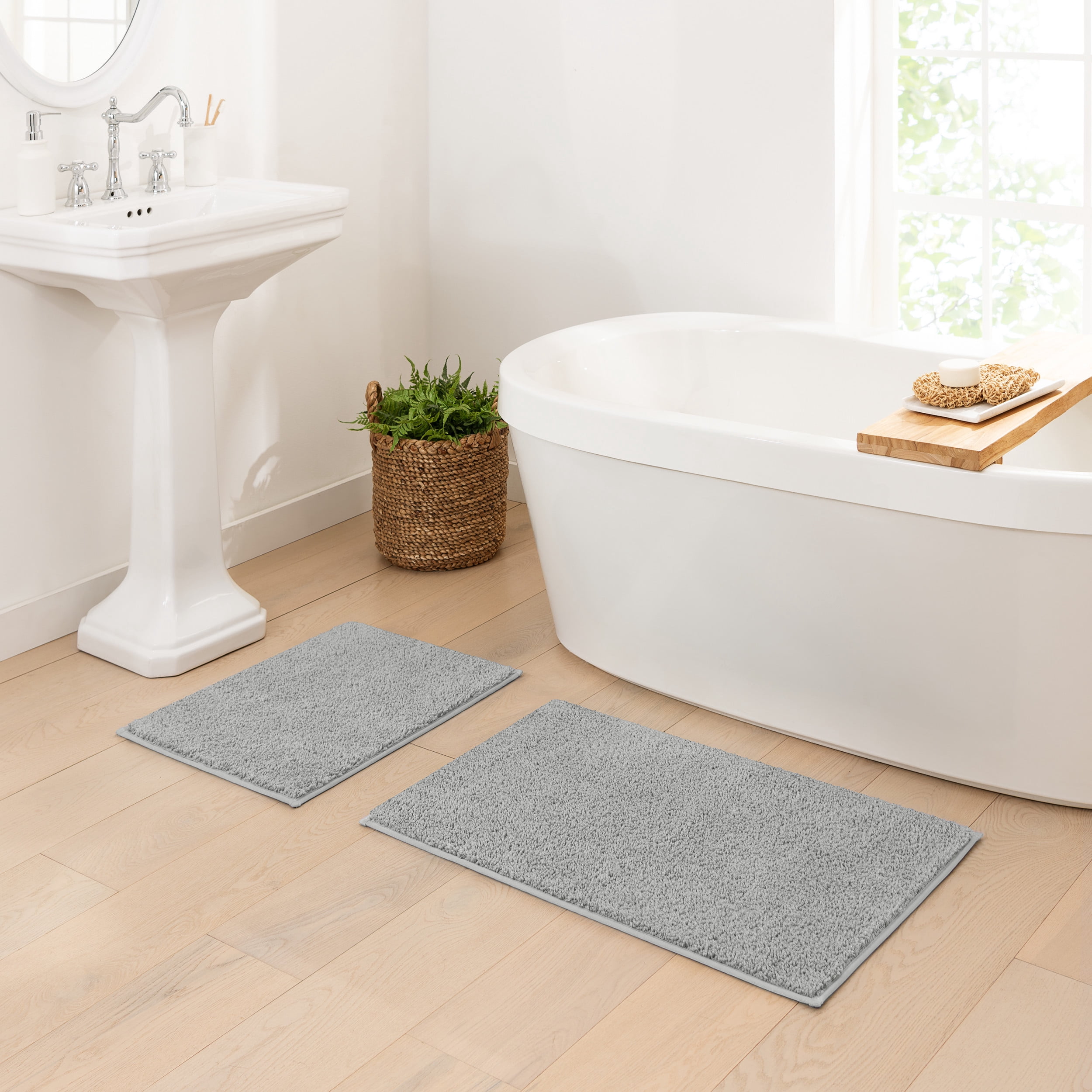 Mainstays 2-Piece Super Soft Polyester Bath Rug Set, Soft Silver