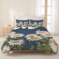 thumbnail image 3 of Queen Quilt Set 90''x96'', Daisy Lightweight Bedspread Coverlet Set with 2 Pillow Shams, Spring Floral Summer Botanical Elegant Navy Blue Breathable All Season Quilt Bedding for Bedroom/Guest Room, 3 of 9
