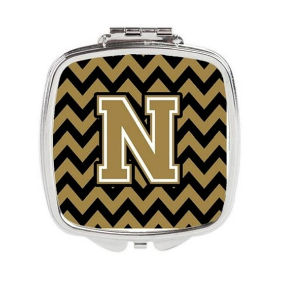 Carolines Treasures Letter N Chevron Black & Gold Compact Mirror - 3 x 0.3 x 2.75 in.
