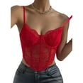 thumbnail image 3 of QAFOPEH Womens Lace Mesh Spaghetti Strap Corset Crop Top, 3 of 7