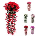 thumbnail image 3 of Trayknick 2 Pack 1Bunch Hanging Wall Artificial Violet Orchid Flower Rattan Plant Basket Decor, 3 of 7