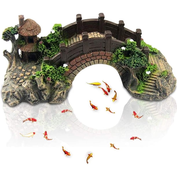 Puente de decoración de acuario, Adorno de puente de acuario, Adorno de puente artificial de acuario, Paisaje de poliresina de acuario, para la decoración del acuario en el hogar Tanque de peces Patio Namotu LKX-0396