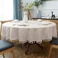 thumbnail image 2 of Nvzi Mantel redondo con borlas a cuadros, tela de lino y algodón de peso pesado, decoración para mesa de comedor y cocina, beige, redondo, 48" (recomendado para mesas de hasta 32"), 2 of 5
