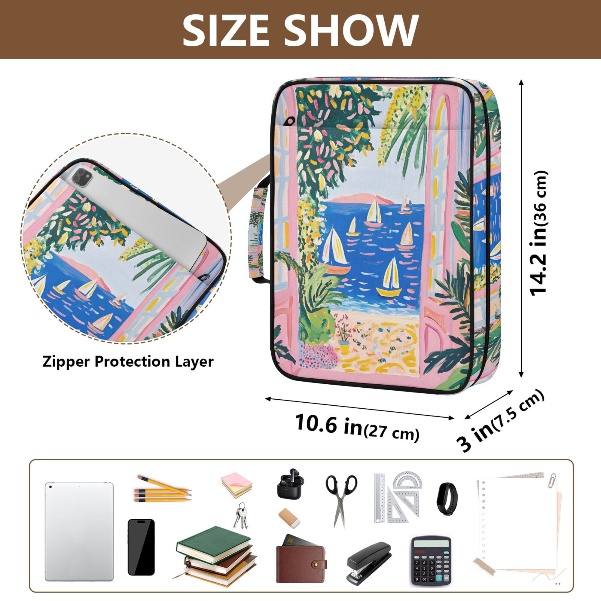 FORMRS Accordion File Folder A4 Size 7-Pocket Expanding Document Organizer Bag with 3 Ring Binder, Yellow Seaside