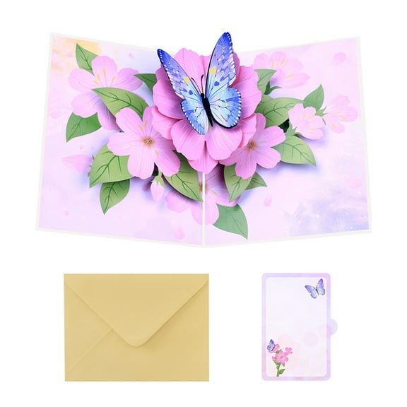 Greeting Card with Envelope Florals and Butterfly Popup Paper Card Birthday Card for Mother Wife Girlfriend Daughter