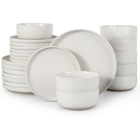 Stoneware Dinnerware Set 24-Piece for 8 Speckled Milky White
