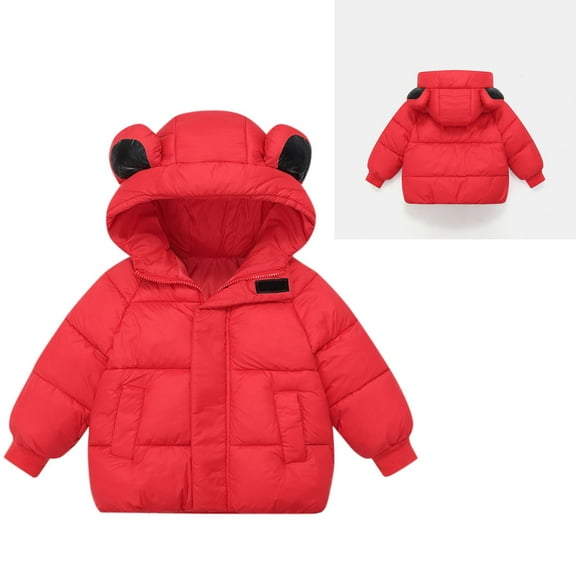 Toddler Winter Coat Little Boys Girls Puffer Coat Baby Hoodie with Red Bear Ear Zipper Up Down Coats for Kids Baby Boys Boys Winter Jacket Winter Baby Girl Clothes 18-24M