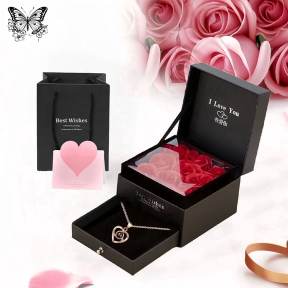 Faty-T Preserved Rose Gifts for Women, Eternal Flower Rose Box with Heart Necklace, Romantic Valentine's Gifts for Her Women Wife Mom Grandma on Valentines Mothers Day Birthday Anniversary