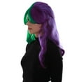 thumbnail image 6 of HPO Adult Women's Two Tone Green and Purple Color Wavy Medium Length Trendy Galactic Maiden Wig | Breathable Standard Cap Design, 6 of 7