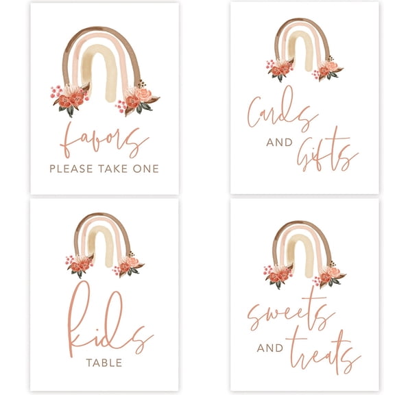 Koyal Wholesale Boho Rainbow Kids Birthday Party Sign Bundle Set 8.5x11 4-Pack