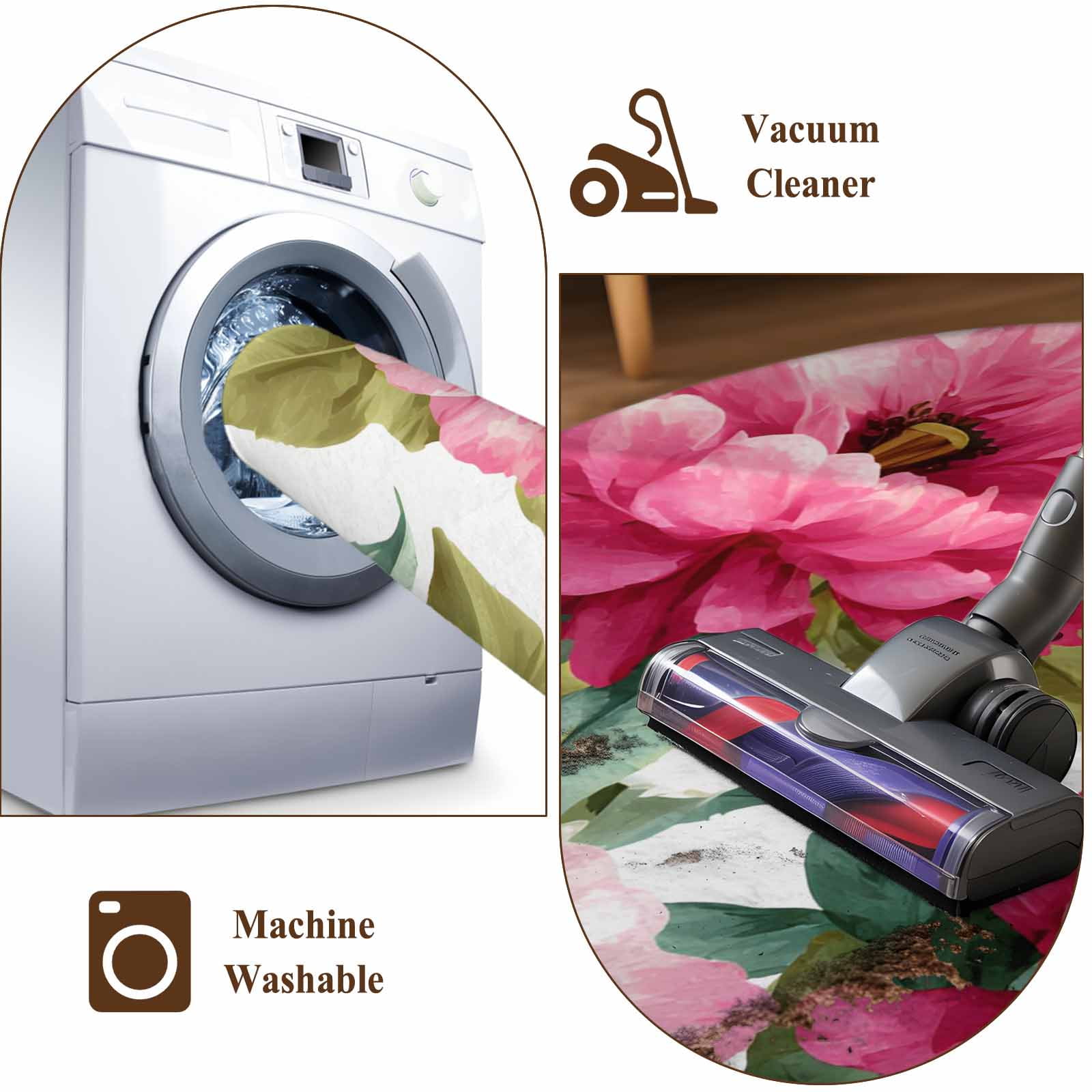 Pink Floral 2'x6' Runner Rugs for Hallway Kitchen Bedside Non Slip Washable, Watercolor Flowers Leaves Plants Watercolor Entryway Rug Runners with Rubber Backing, Long Carpet Runner for Laundry Room