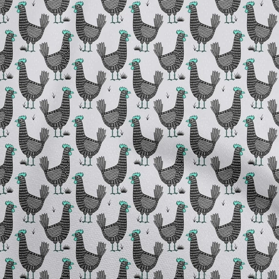 oneOone Cotton Flex Light Gray Fabric Rooster Cock Quilting Supplies Print Sewing Fabric By The Yard 40 Inch Wide-C2