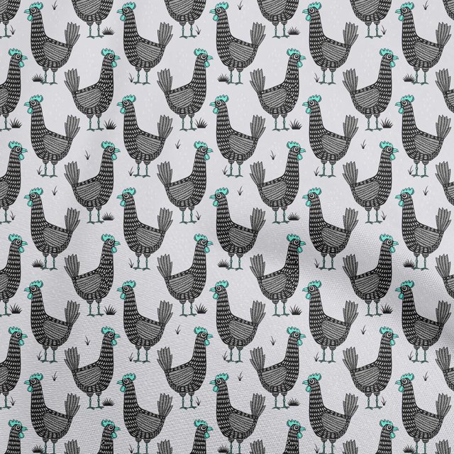 oneOone Silk Tabby Light Gray Fabric Rooster Cock Craft Projects Decor Fabric Printed By The Yard 42 Inch Wide-UG