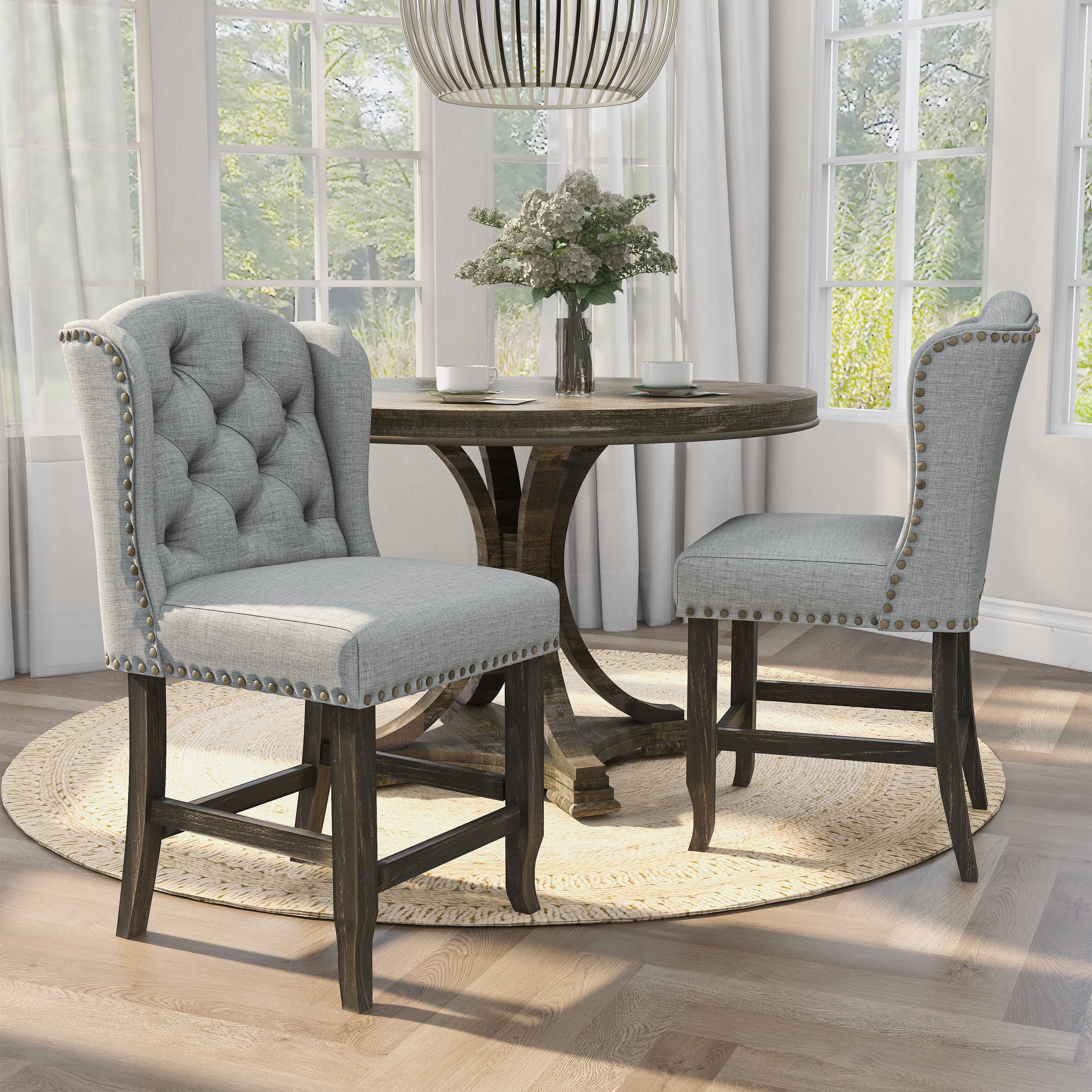 Furniture of america tays rustic clearance linen fabric dining chairs
