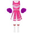 thumbnail image 3 of Alvivi Kids Girls Schoolgirls Cheer Leader Costume Cheerleading Team Uniform Dance Crop Top with Skirt Pom Poms Socks Pink 7-8, 3 of 5
